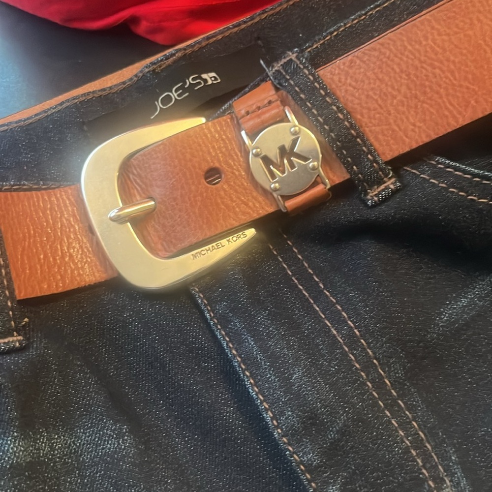 Michael Kors Tan Brown Leather Men’s Belt with MK Accent